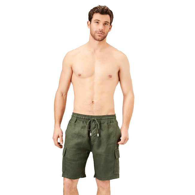 Men Linen Bermuda Shorts cargo pockets - 3