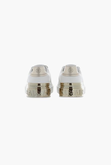White calfskin and metallic gold leather B-Court sneakers - 3