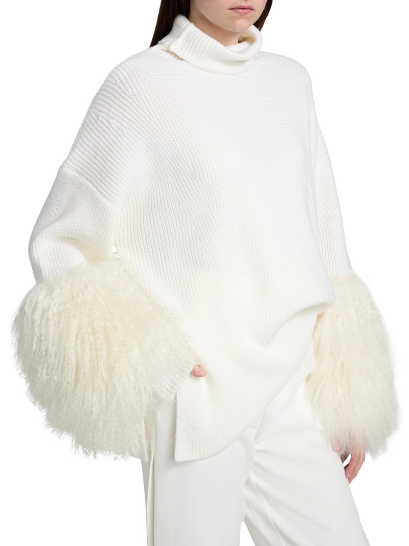 Women's Yak Yarn-Cuff Merino Wool Turtleneck Sweater - Off White 6