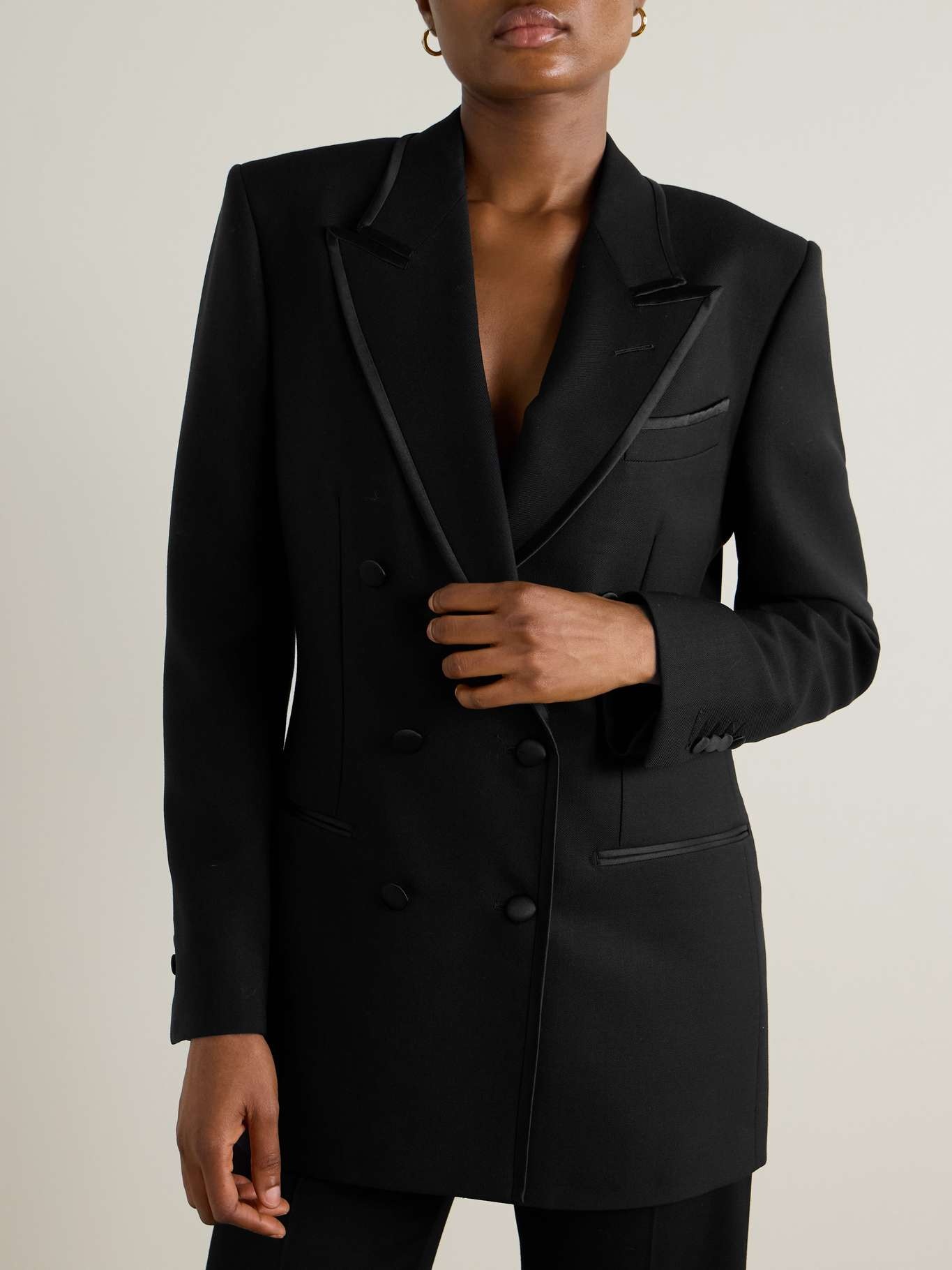 Double-breasted silk-trimmed wool, mohair and silk-blend blazer - 3