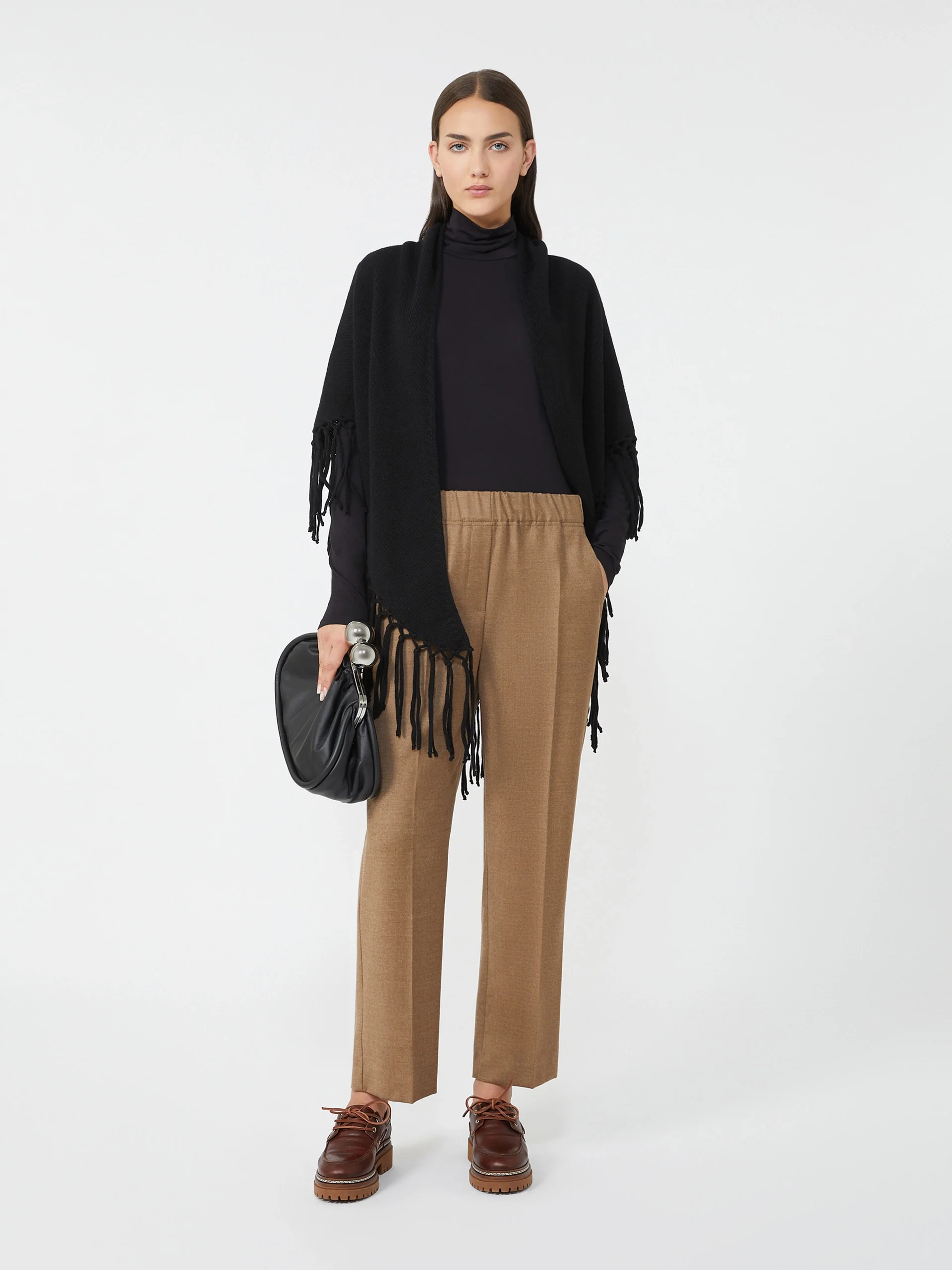 TORNADO Fringed wool shawl - BLACK - 1
