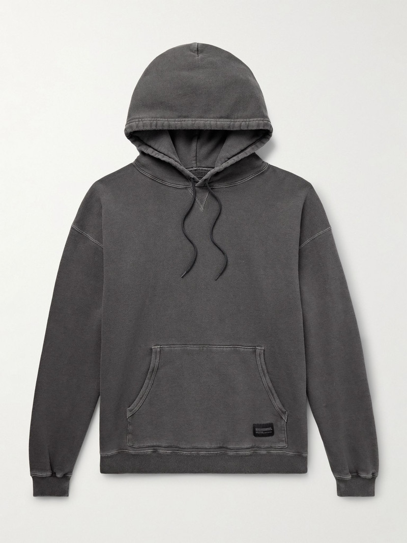 Pigment-Dyed Logo-Appliquéd Cotton-Jersey Hoodie Black 1