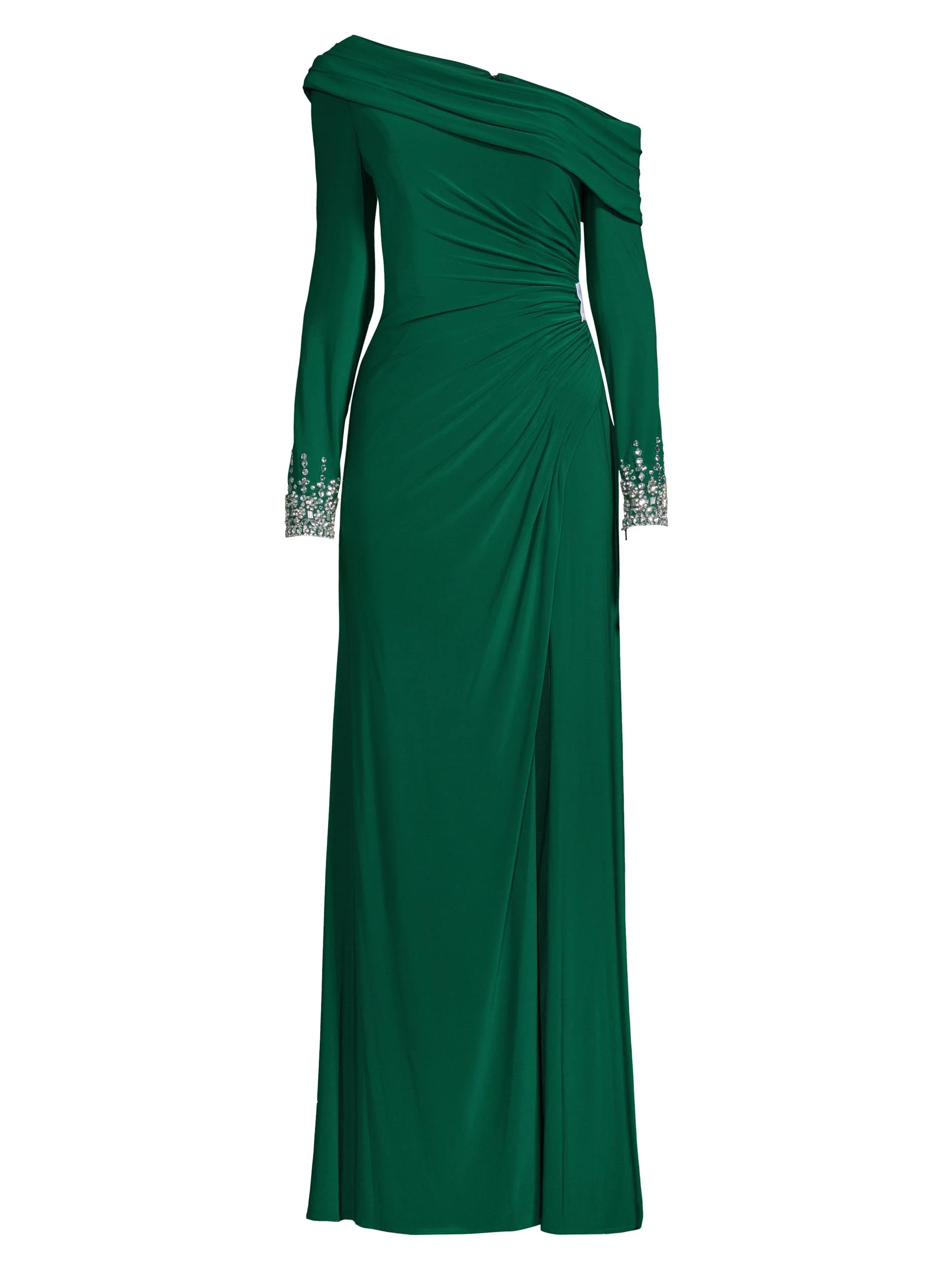 Women's Asymmetrical Jeweled Gown - Emerald - 1