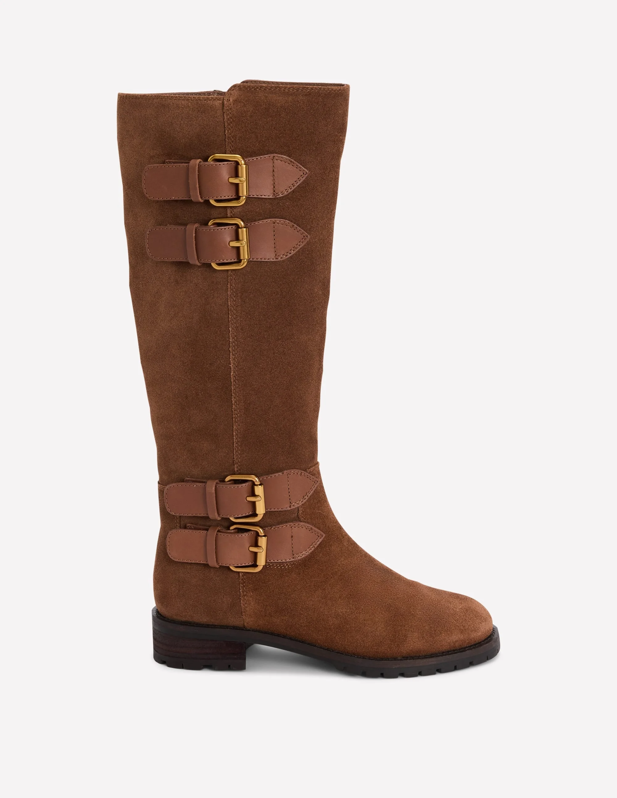 Multi Buckle Knee Boots-Tan - 1