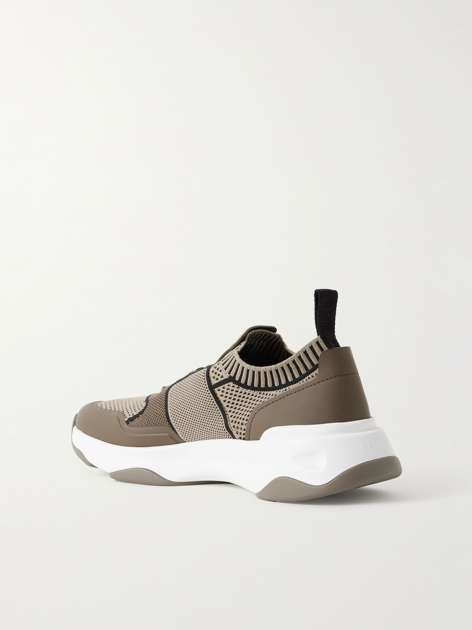 Shadow Rubber and Leather-Trimmed and Coated Stretch-Knit Sneakers Neutral - 4
