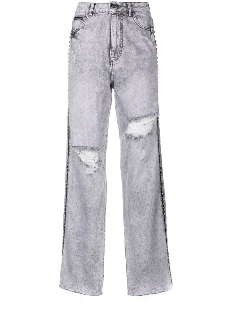 Crystal ripped straight jeans 1