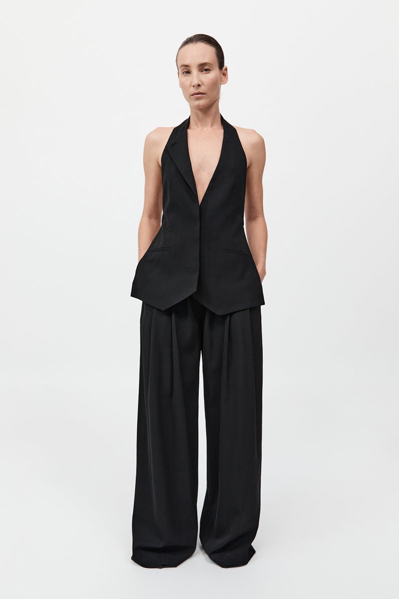 Wool Double Layer Blazer - Black - 3