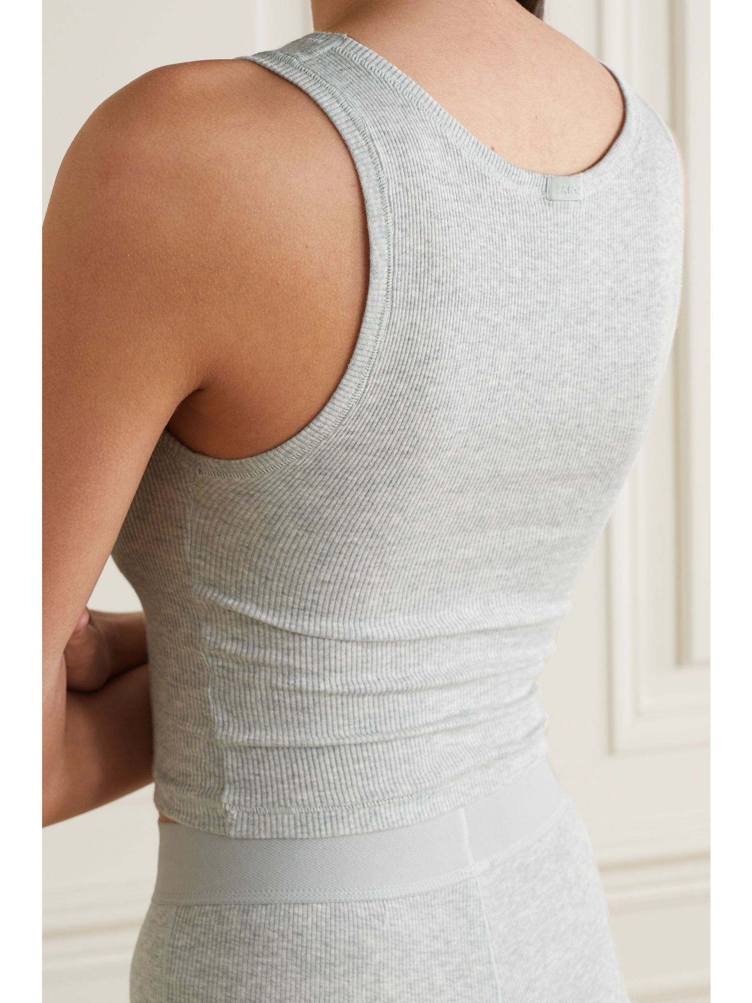 Cotton Collection cropped ribbed cotton-blend jersey tank - Light Heather Grey Light gray - 3
