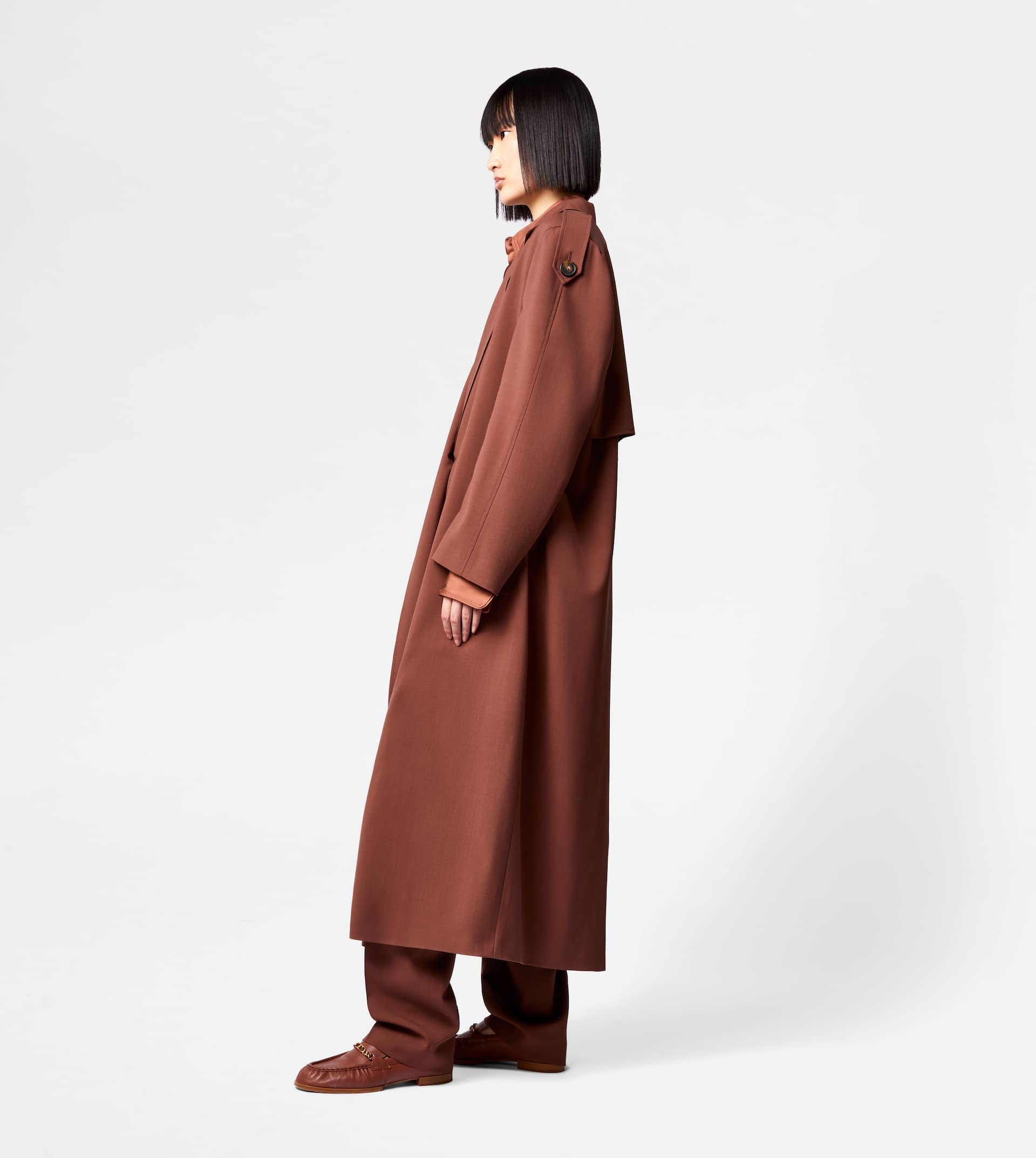 OVERSIZE TRENCH COAT IN WOOL - BROWN - 4