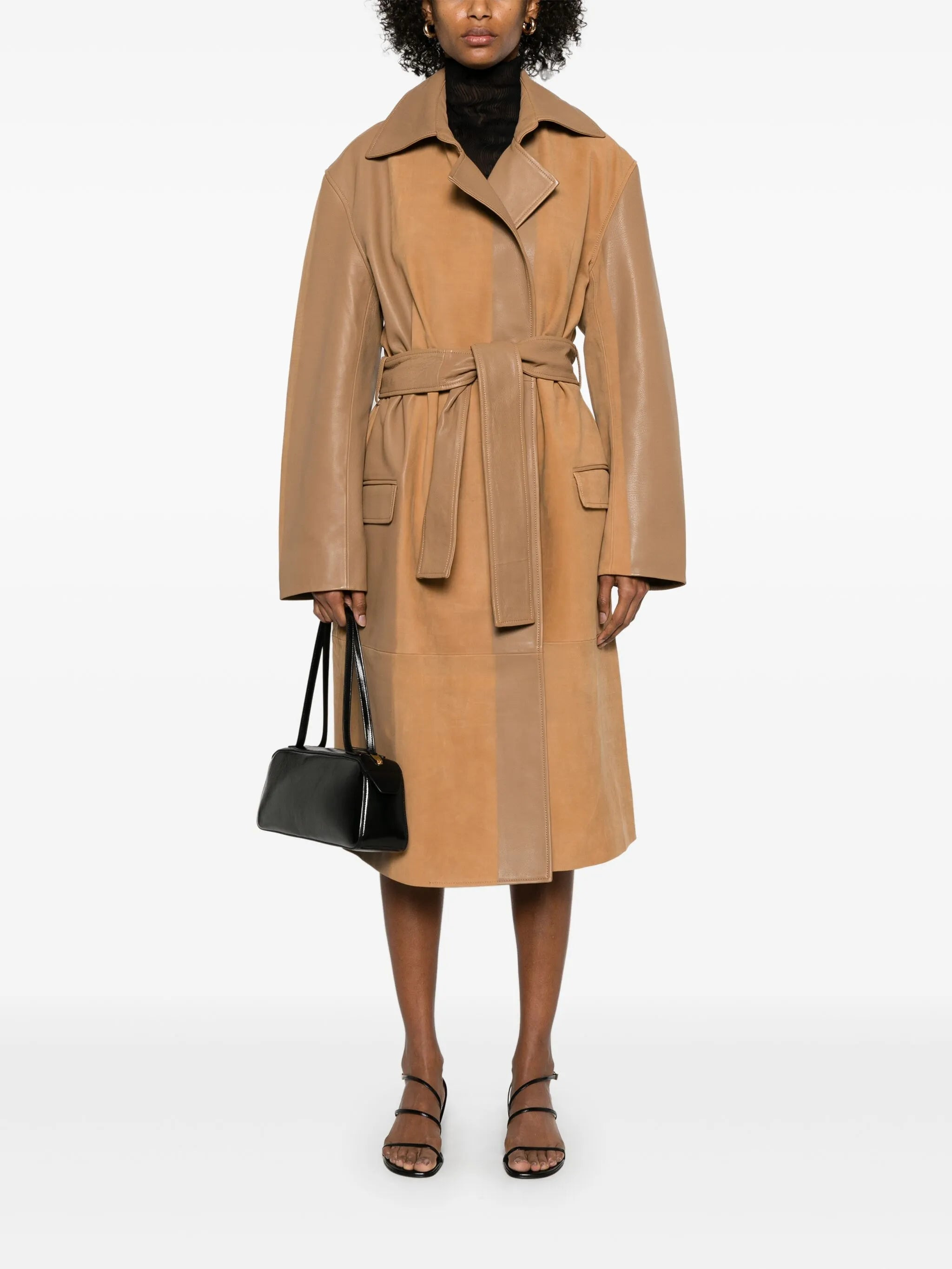 scuffed-leather coat - 2