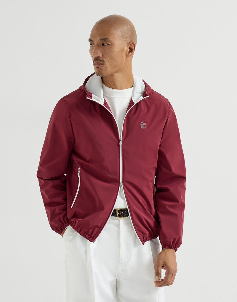 Bonded nylon hooded outerwear jacket with logo 2