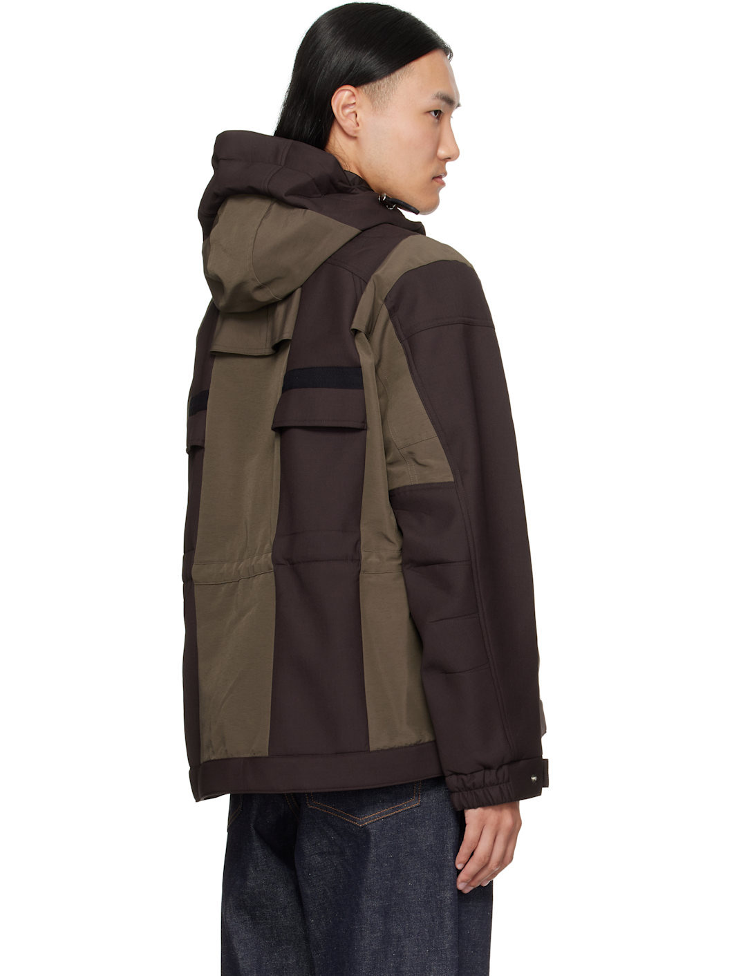 Brown & Khaki Suiting Bonding Grosgrain Jacket - 3