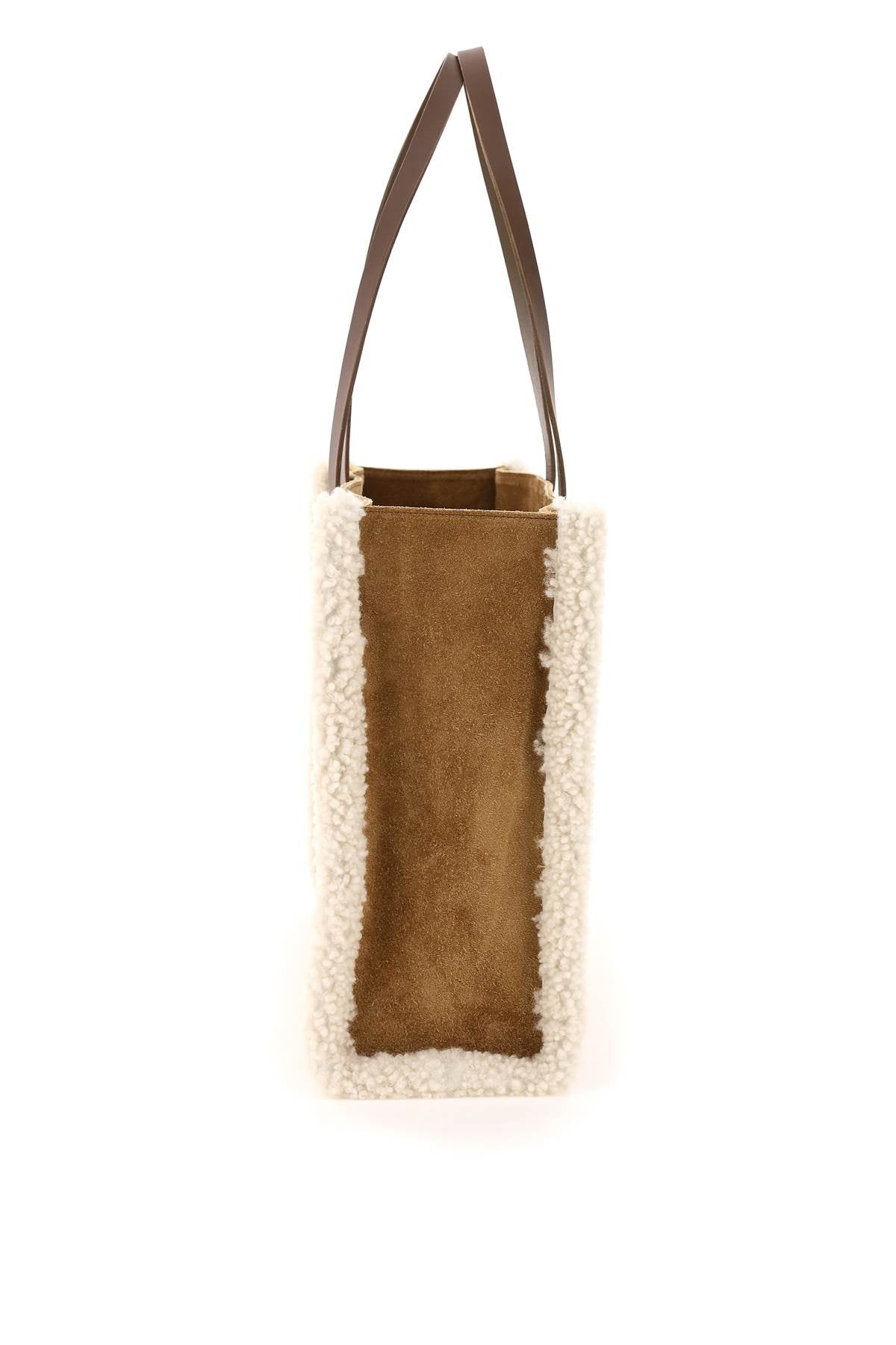 East-West California Bag in suede leather with shearling