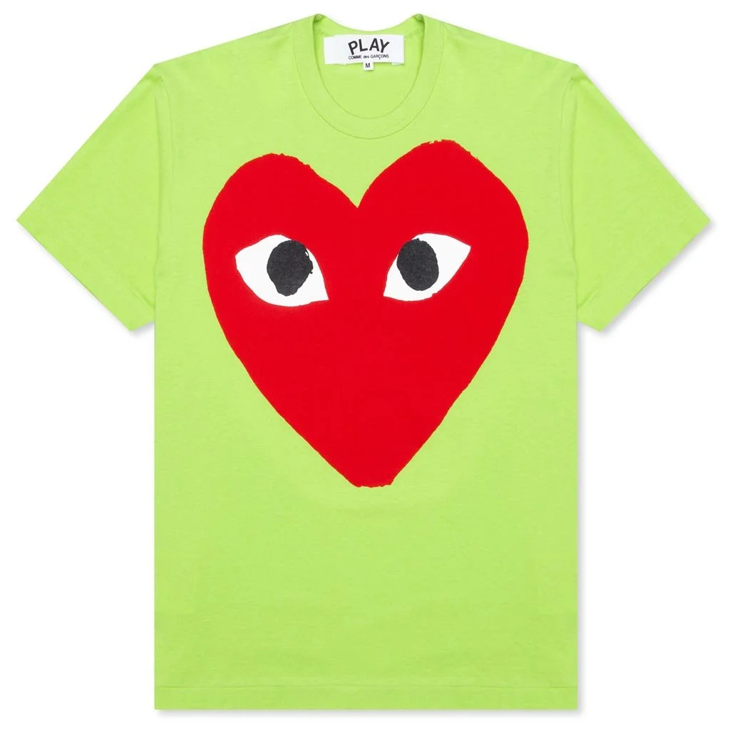 COMME DES GARCONS PLAY PASTELLE RED LOGO T-SHIRT - GREEN - 1