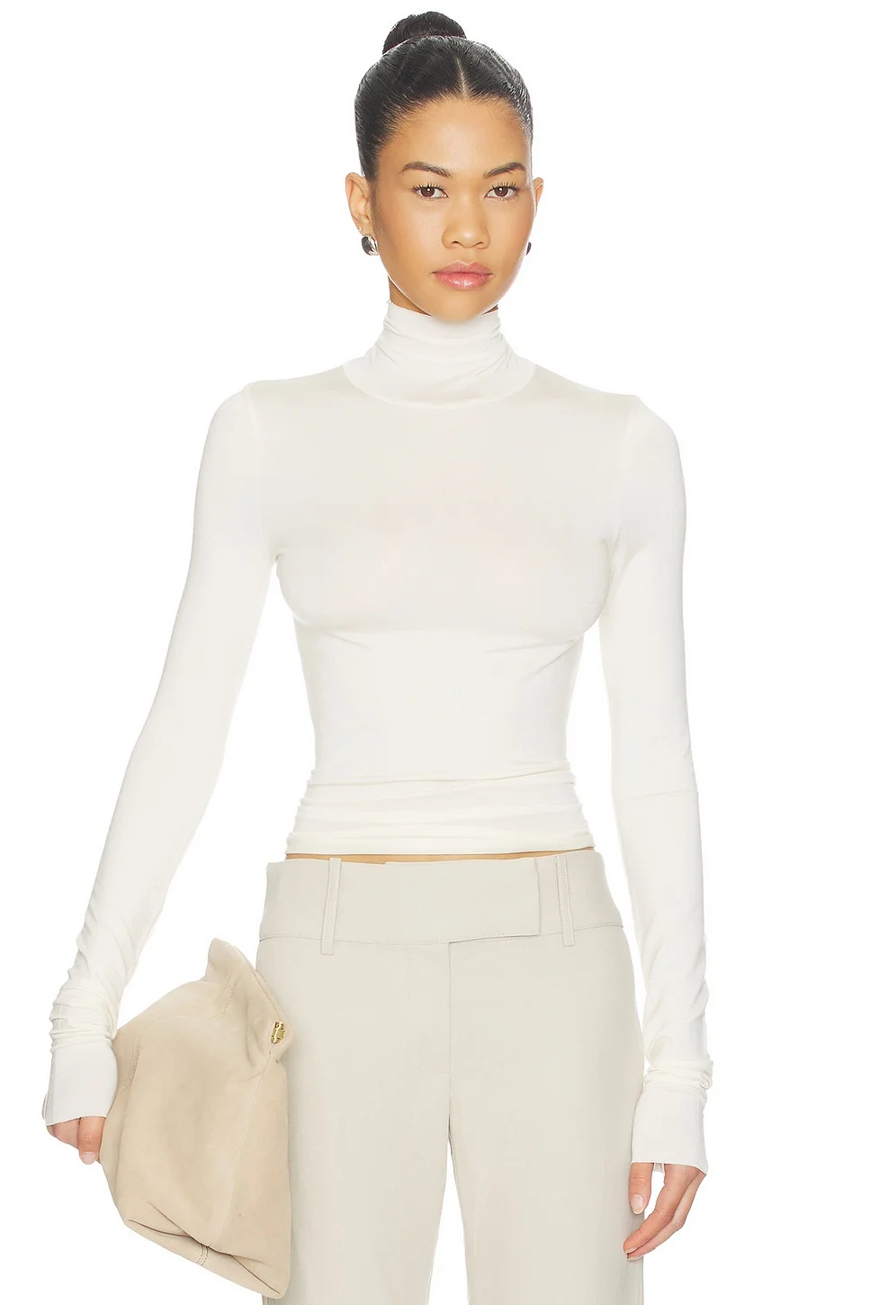Fitted Turtleneck Top in Cream - 1