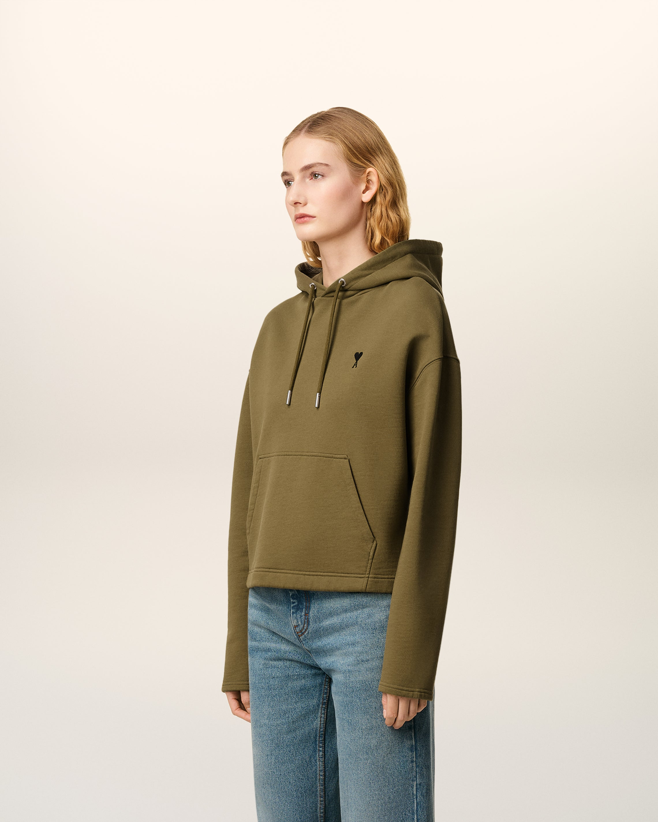 GREEN COTTON CONTRASTED AMI DE COEUR HOODIE - 6