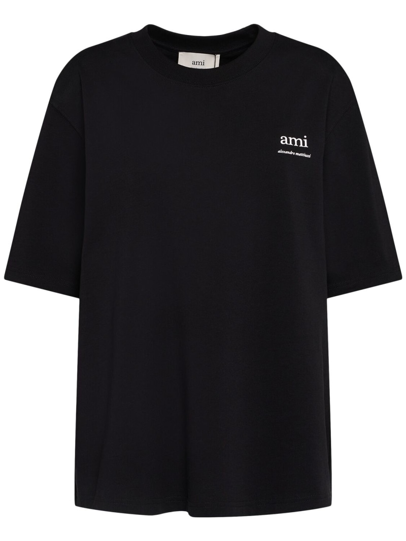 Logo printed boxy cotton t-shirt - 1