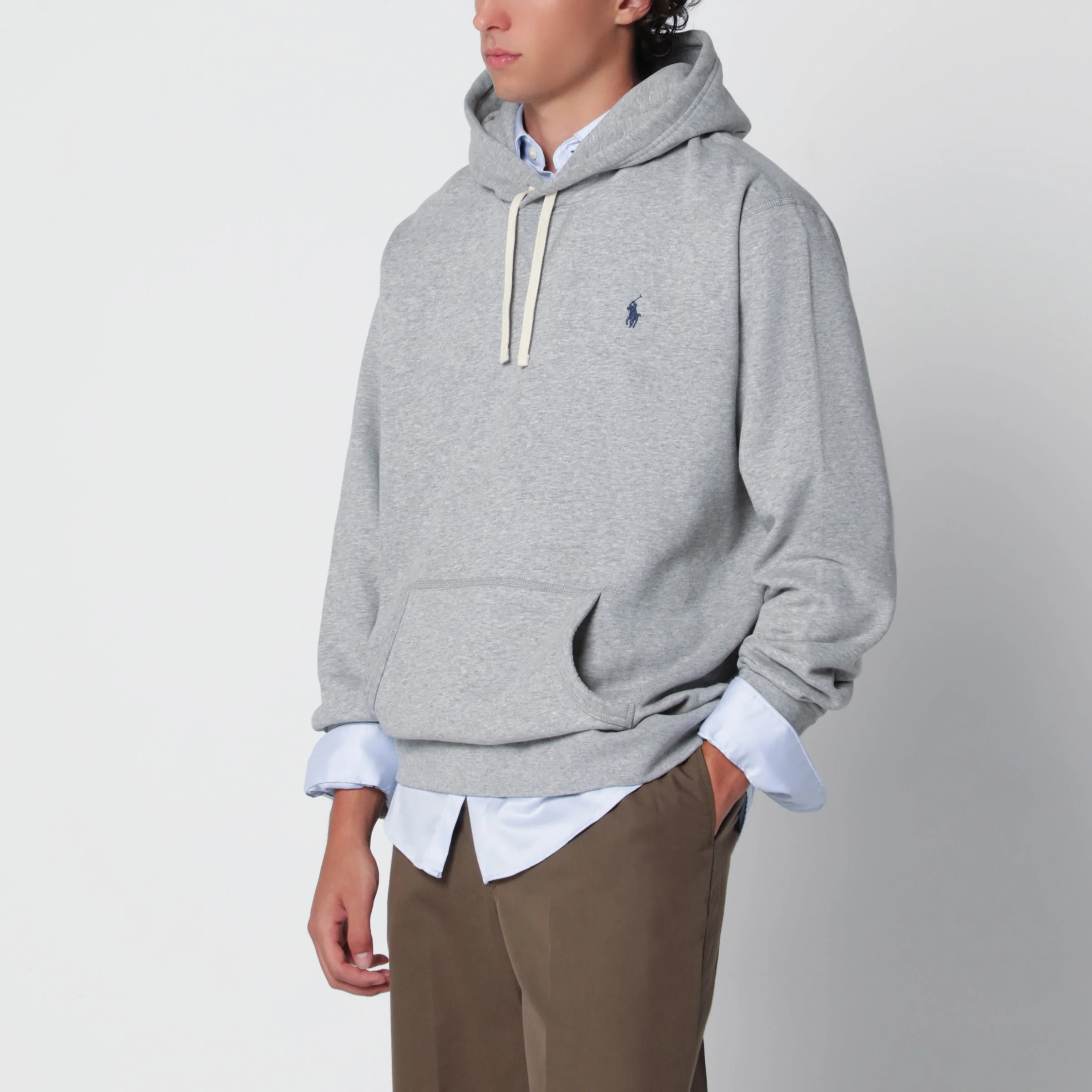 Grey hoodie in brushed cotton - 1