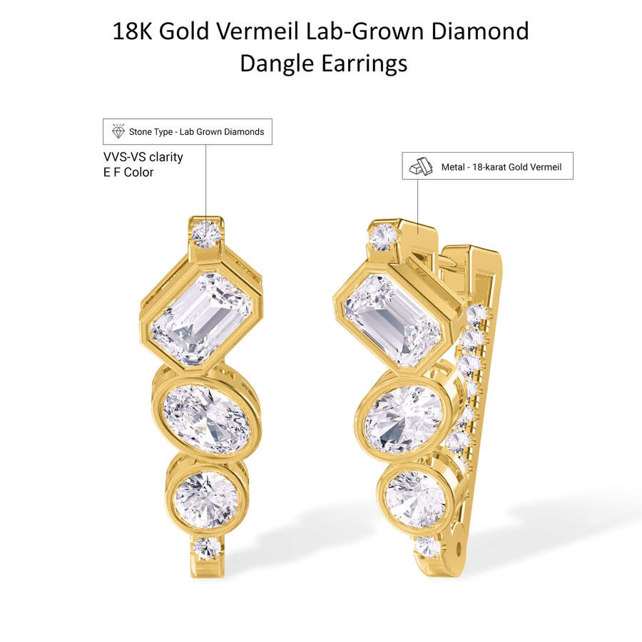 Diamond2Deal - Diamond2Deal 18k Vermeil Plated Silver 3.25 Ct Multi Shape Lab Grown Diamond Fancy Hoop Earrings VVS - 3