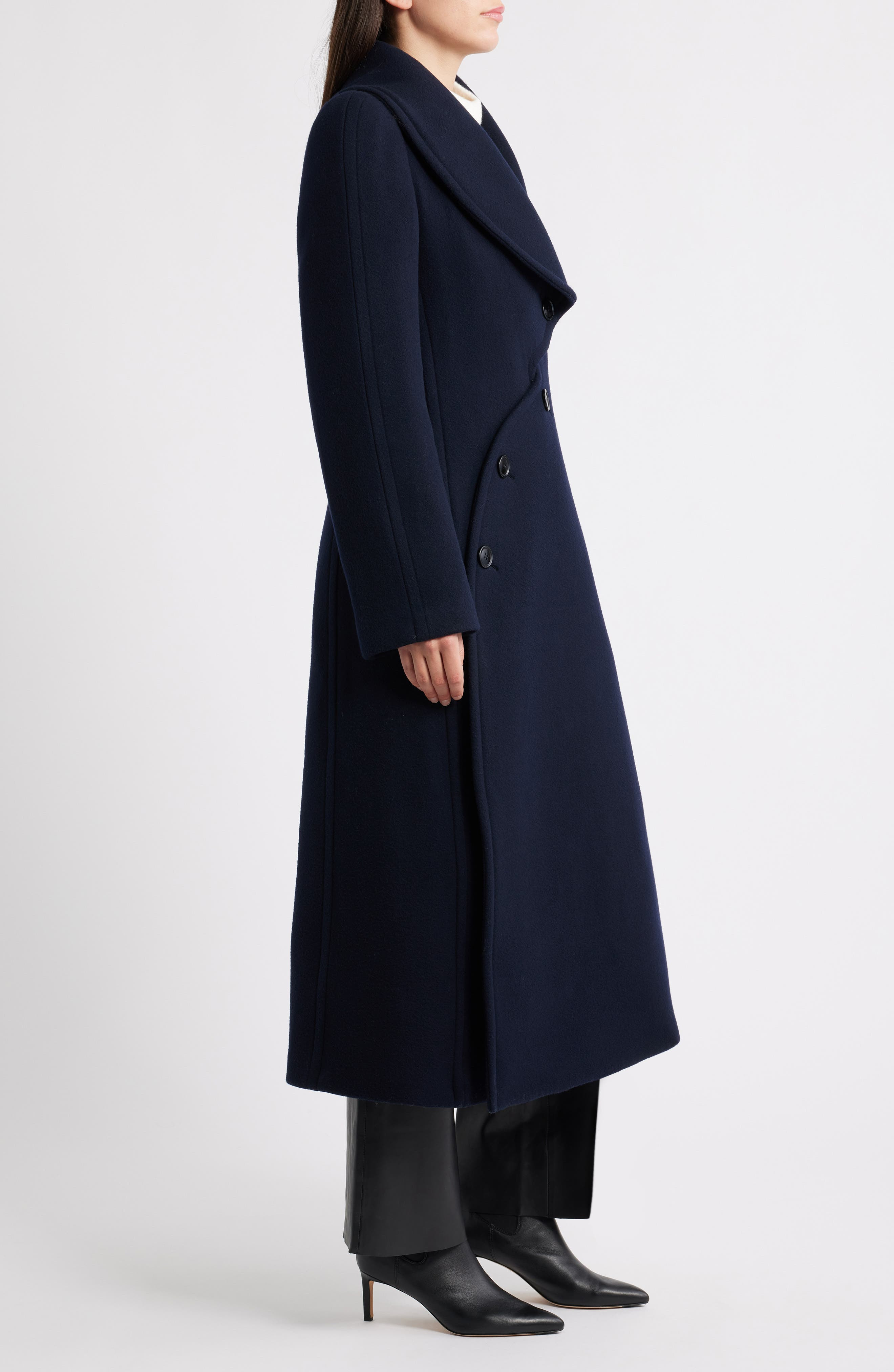 Alaïa Double Face Merino Wool Curved Coat in Minuit at Nordstrom - 3