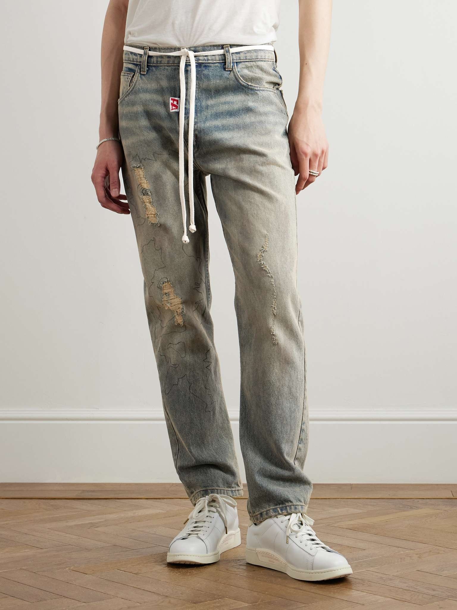 Fathers Way Slim-Fit Straight-Leg Belted Distressed Printed Jeans - 3