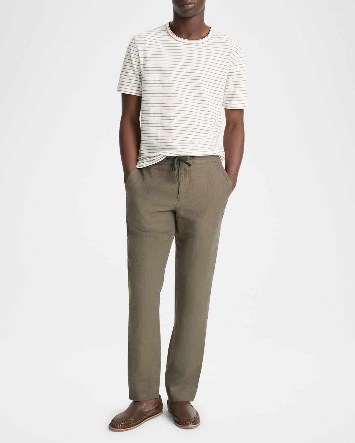 Men's Linen and Cotton Pinstripe Crewneck T-Shirt - 4
