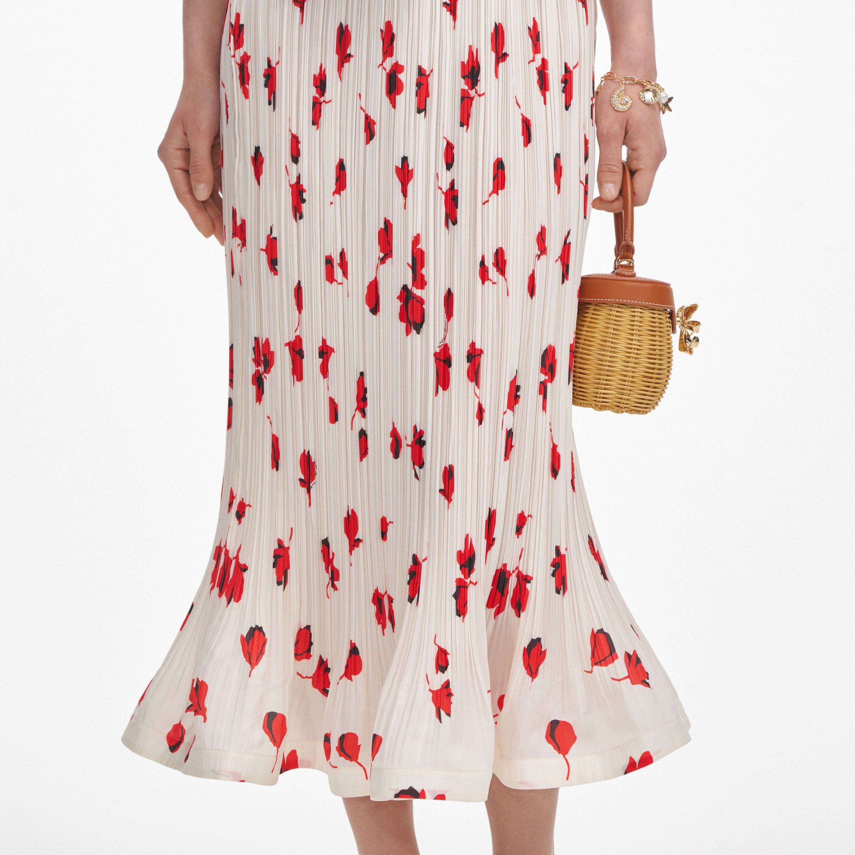 White Floral Plisse  Midi Skirt - 4