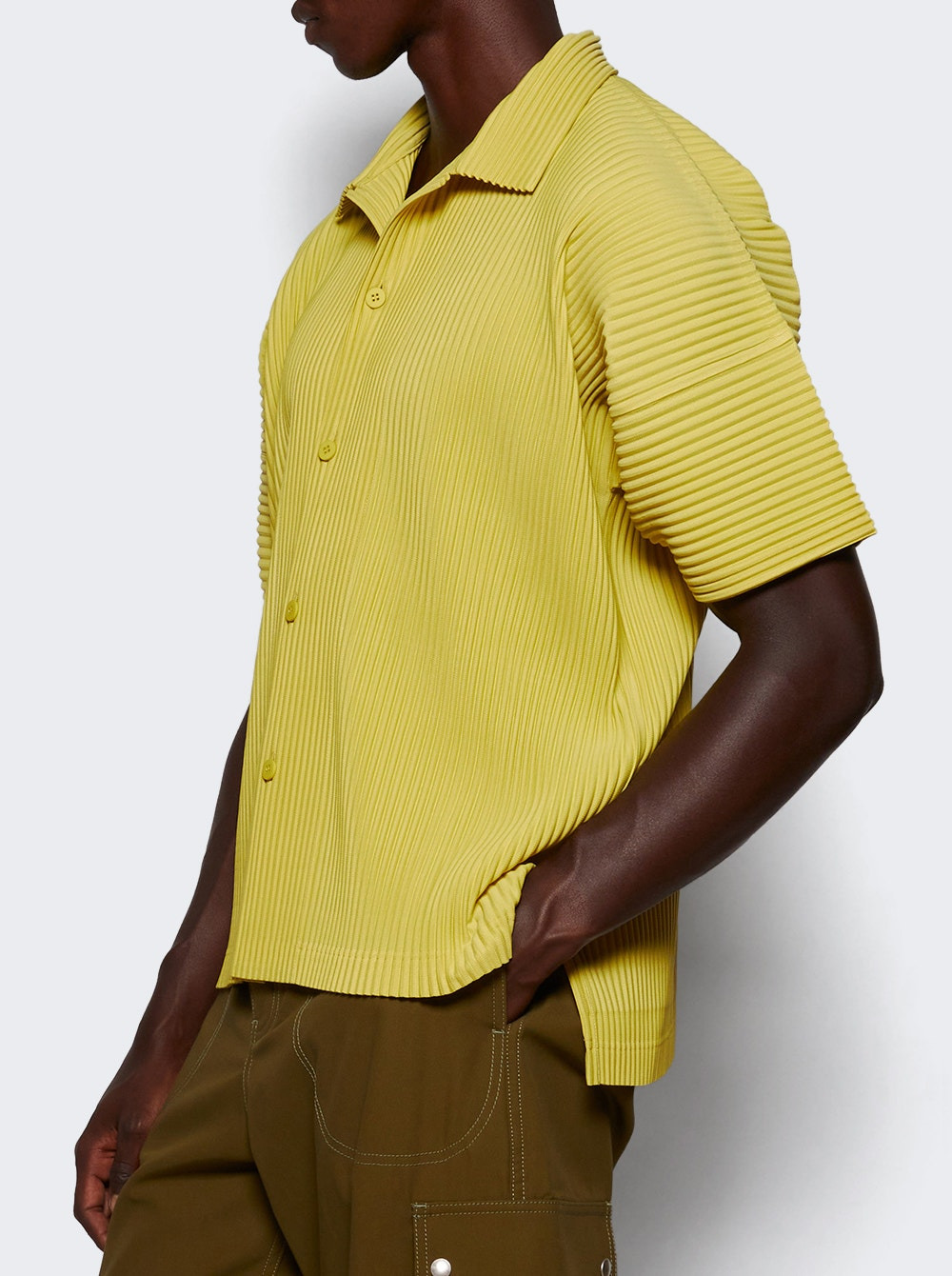 Short Sleeve Pleated Shirt Dusty Yellow - 3