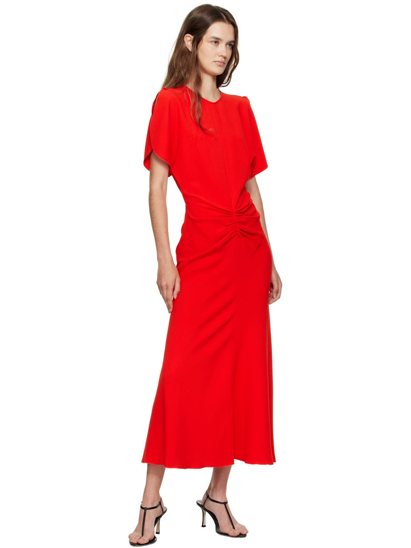 Victoria Beckham Red Gathered Waist Midi Dress outlook
