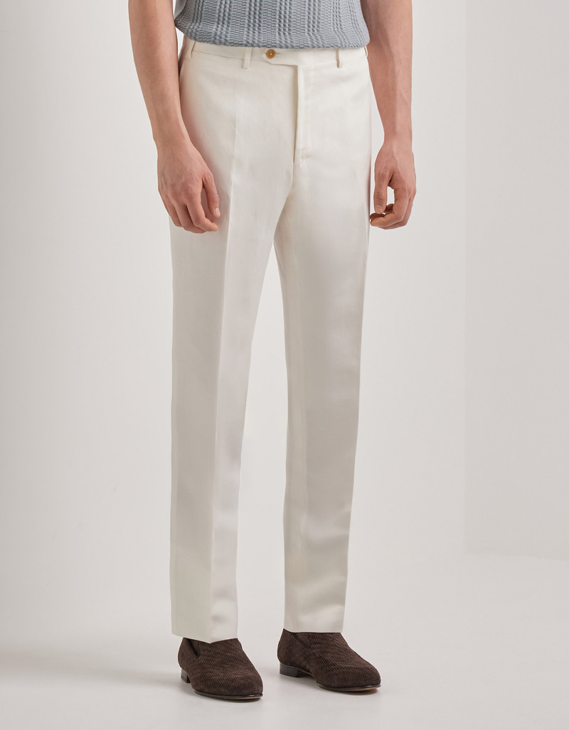 WHITE LINEN AND SILK REGULAR-FIT PANTS 3
