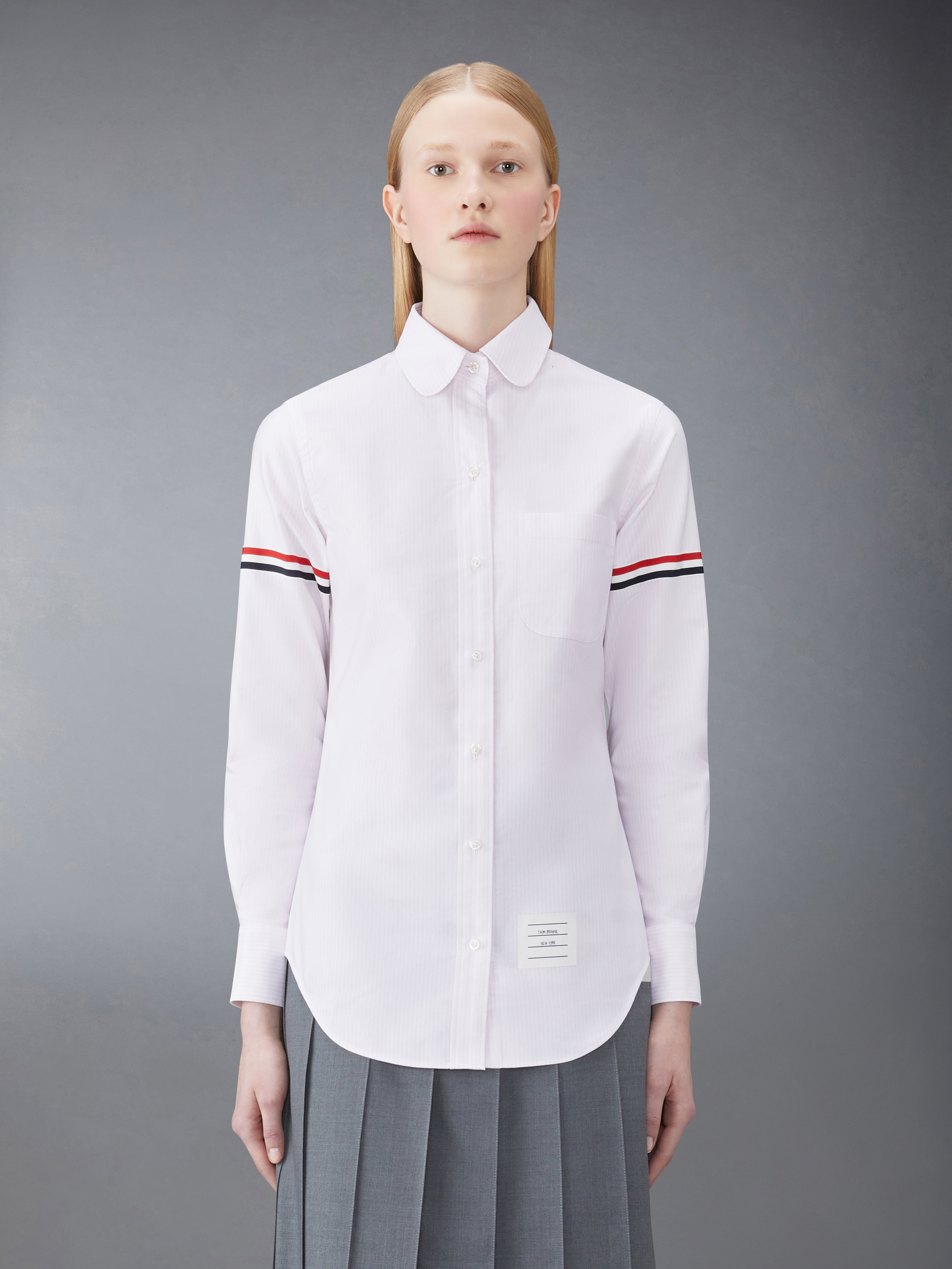 Pink University Stripe Oxford Grosgrain Armband Long Sleeve Shirt - 2