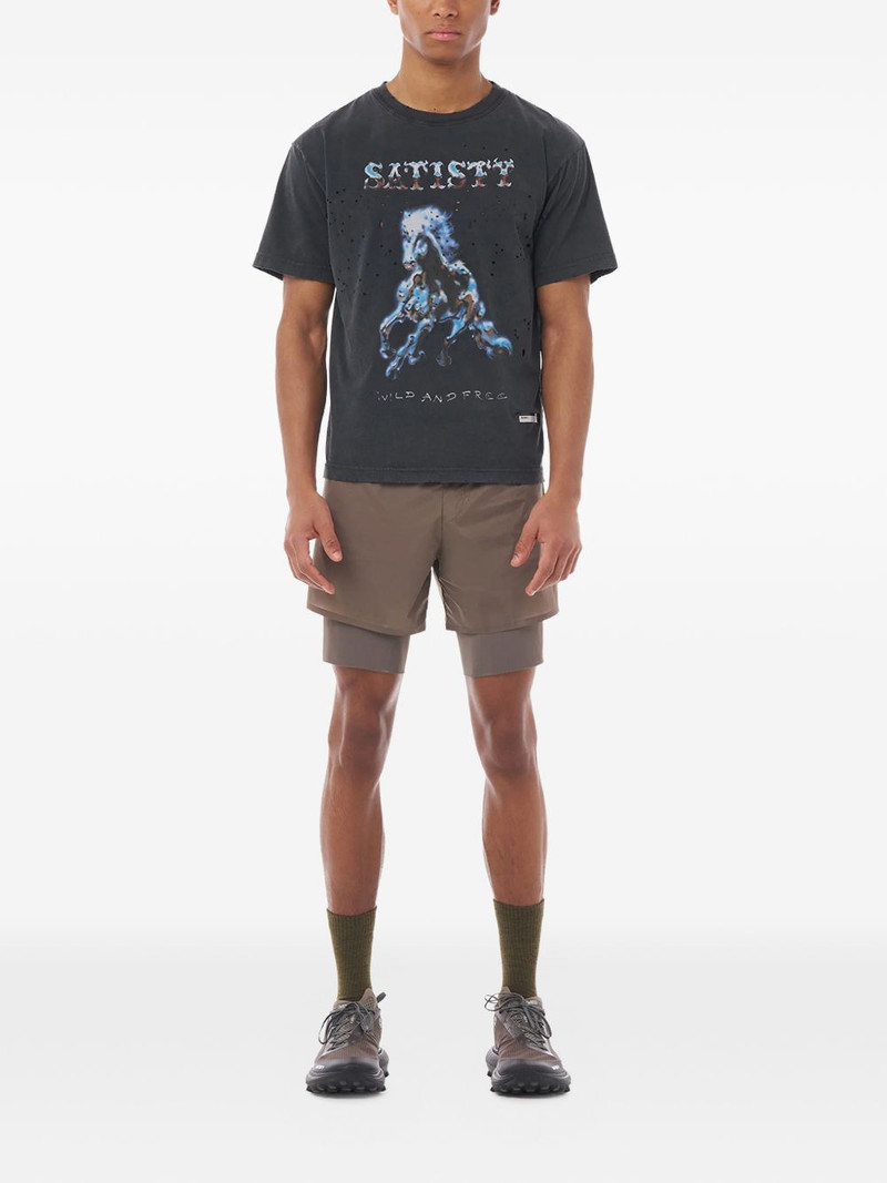 SATISFY graphic-print distressed-effect T-shirt outlook