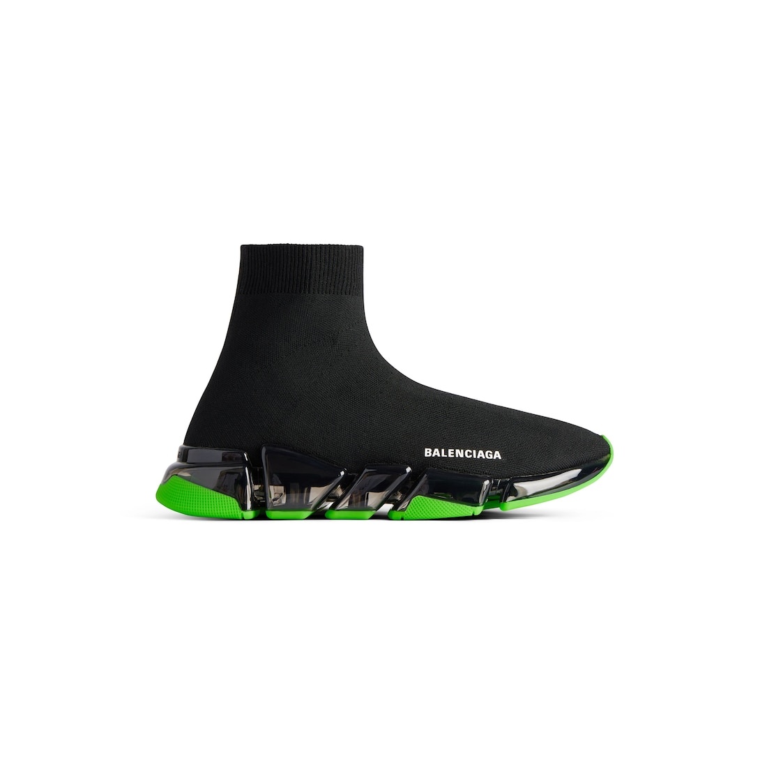Men's Speed 2.0 Full Clear Sole Recycled Knit Sneaker in Black/neon Green - 1