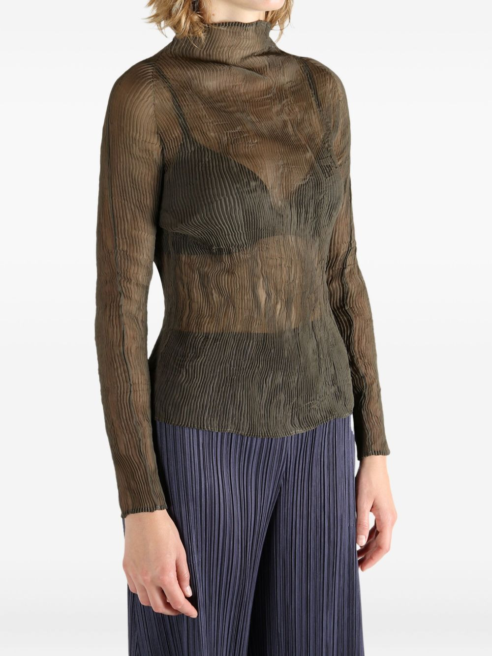 Chiffon Twist 1 pleated high-neck sheer top - 2