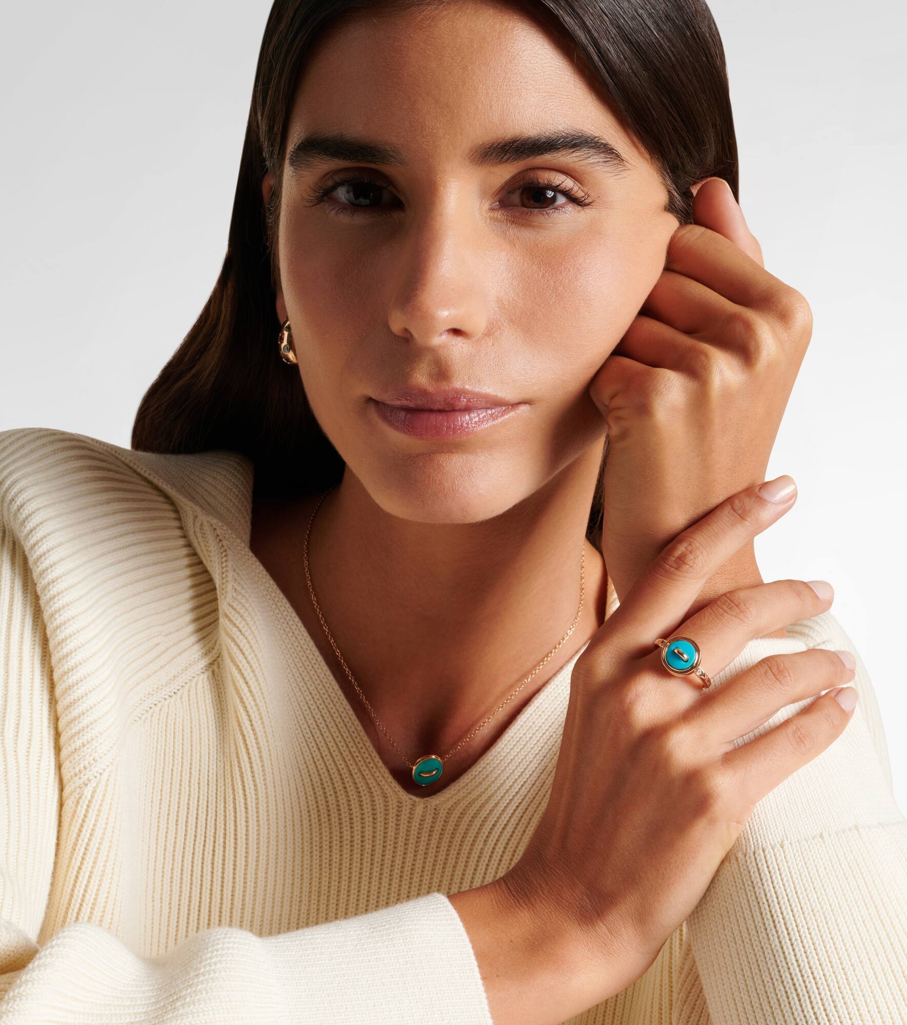 Pom Pom Dot 18k rose gold ring with turquoise and diamonds - 3