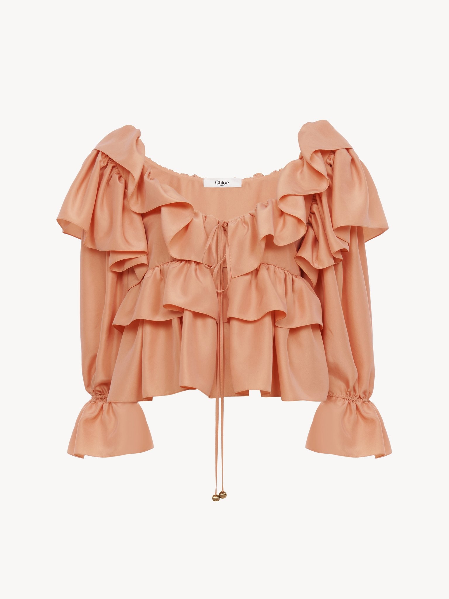 CROPPED RUFFLE TOP IN WASHED SILK POPLIN - 2