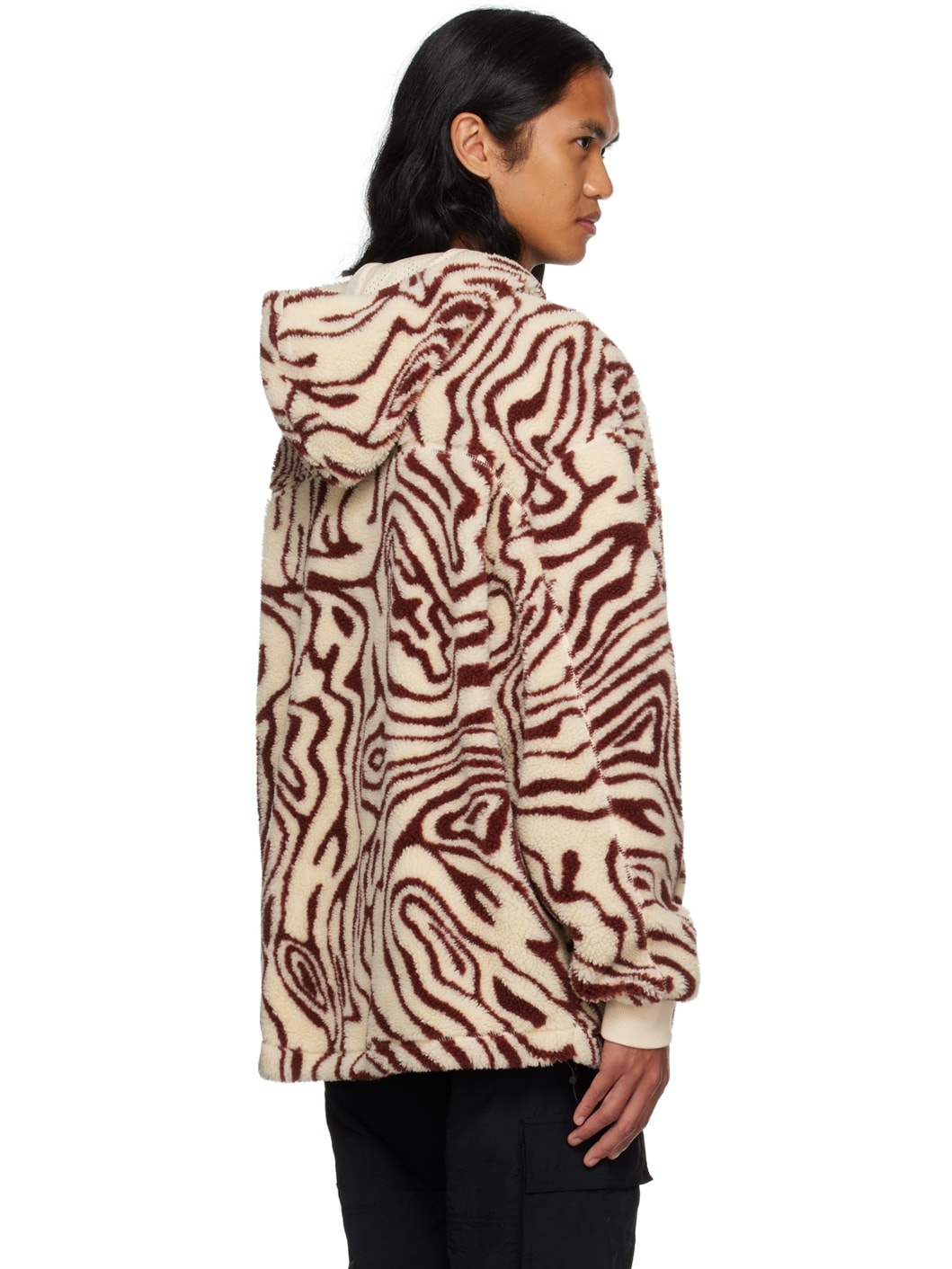 Beige & Burgundy AOP Fluid Jacket - 3