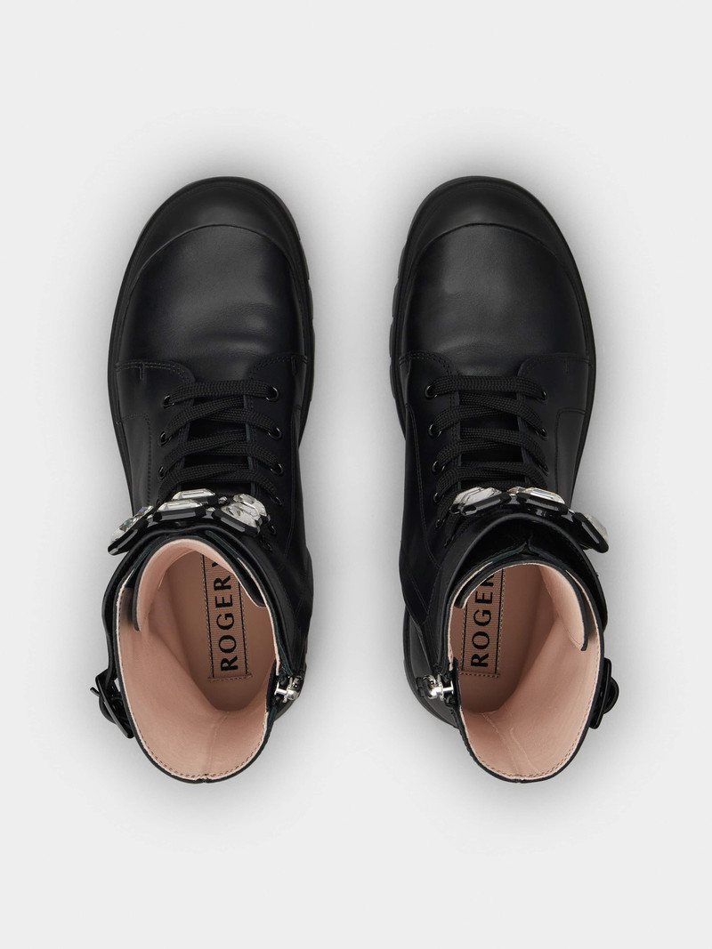 Walky Viv' Strass Buckle Lace Up Boots in Leather 7