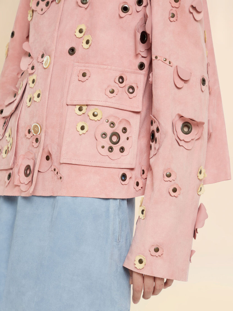 PINK SUEDE JACKET WITH FLOWER APPLIQUÉS 5