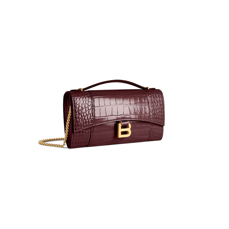 BALENCIAGA Women's Hourglass Pochette With Chain in Dark Burgundy outlook