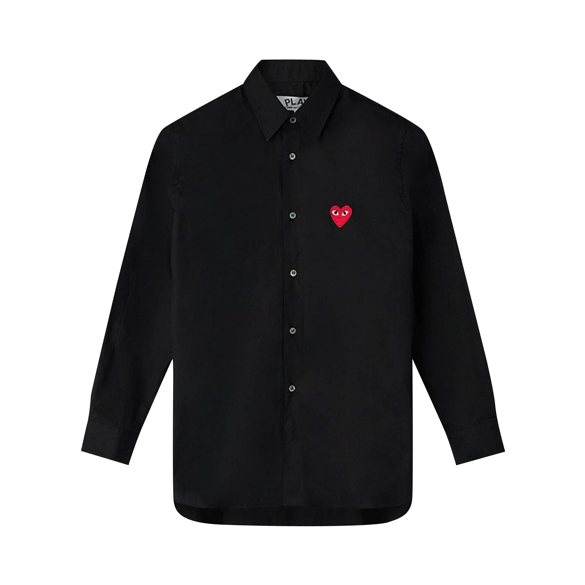 Comme des Garçons Long-Sleeve Woven Button Down Shirt With Red Heart 'Black' - 1