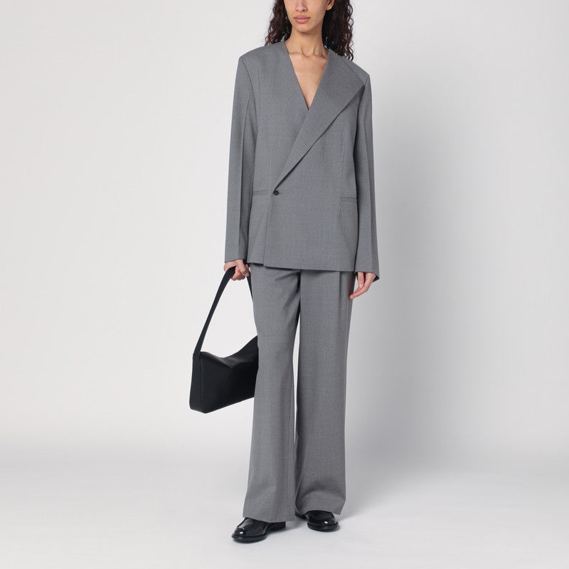 WIDE GREY WOOL PANTS - 2