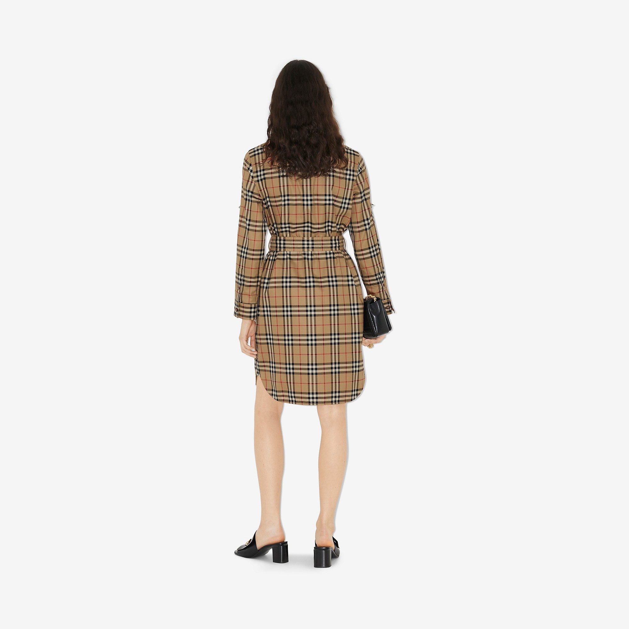 Vintage Check Cotton Tie-waist Shirt Dress - 4