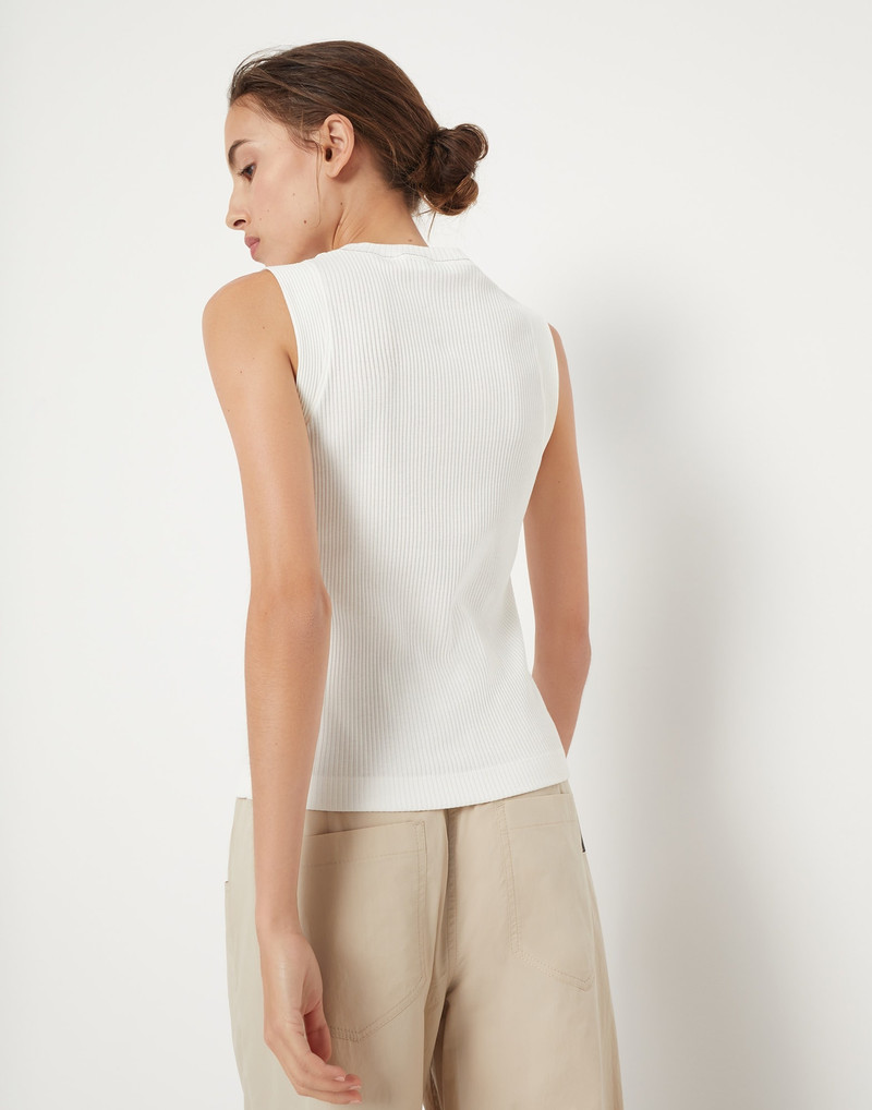 Brunello Cucinelli Cotton ribbed jersey top with monili outlook