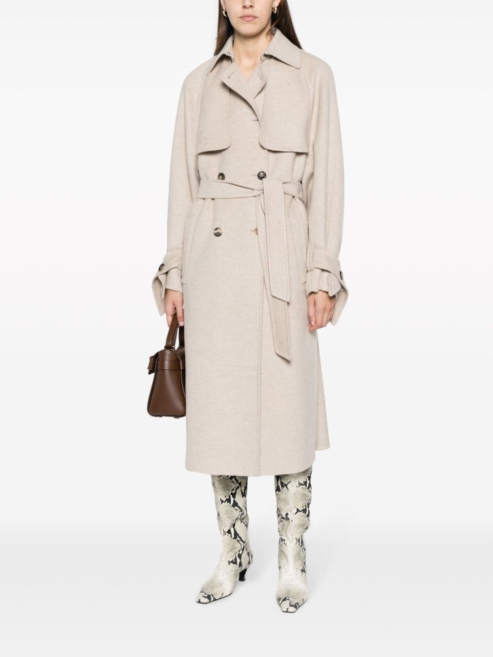 belted-waist cashmere coat - 2