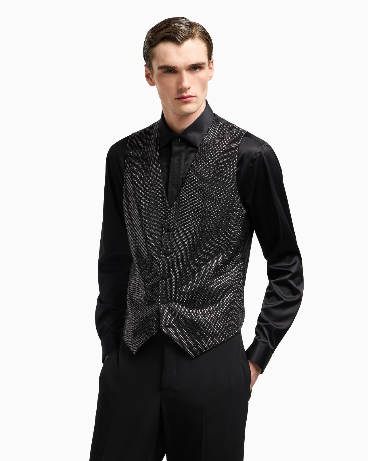 SINGLE-BREASTED WAISTCOAT IN A VISCOSE BLEND WITH ALL-OVER RHINESTONES - 4