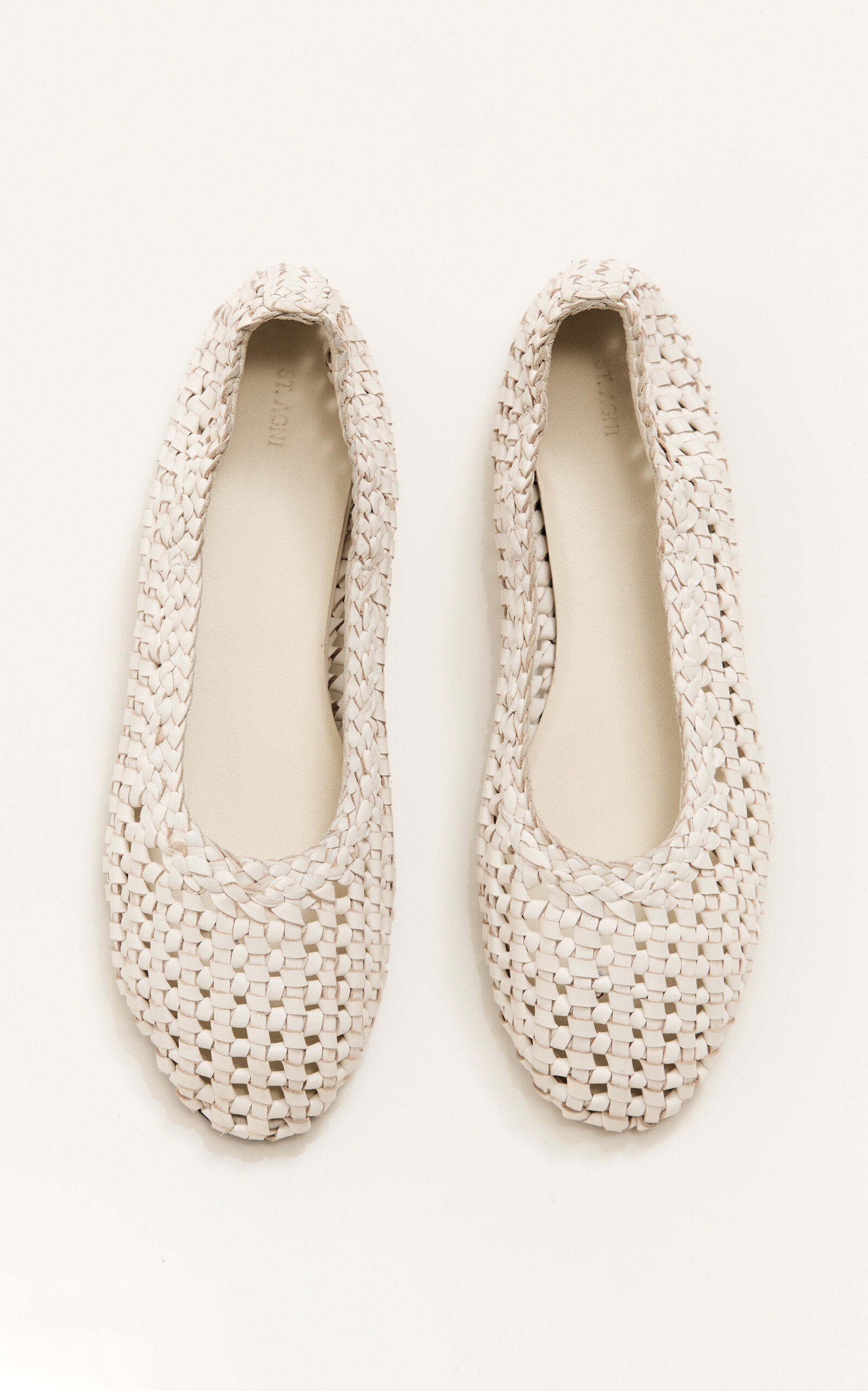 ST. AGNI Macrame Leather Mesh Ballet Flats white | REVERSIBLE