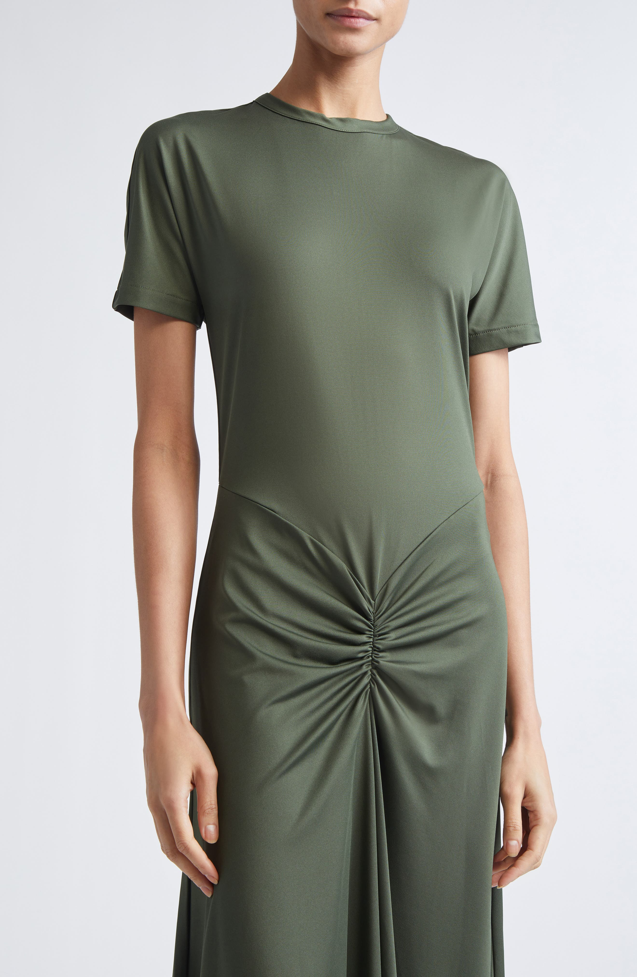 Victoria Beckham Gathered Detail T-Shirt Midi Dress in Oregano at Nordstrom - 4