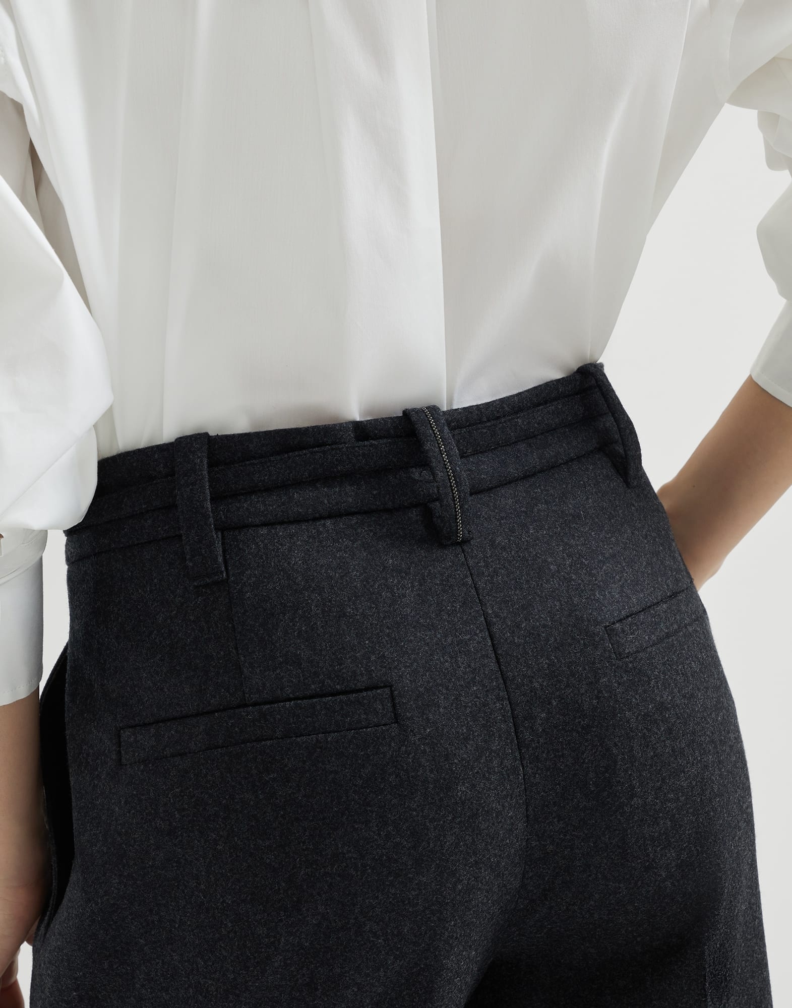 Virgin wool flannel straight cropped trousers with monili - 3