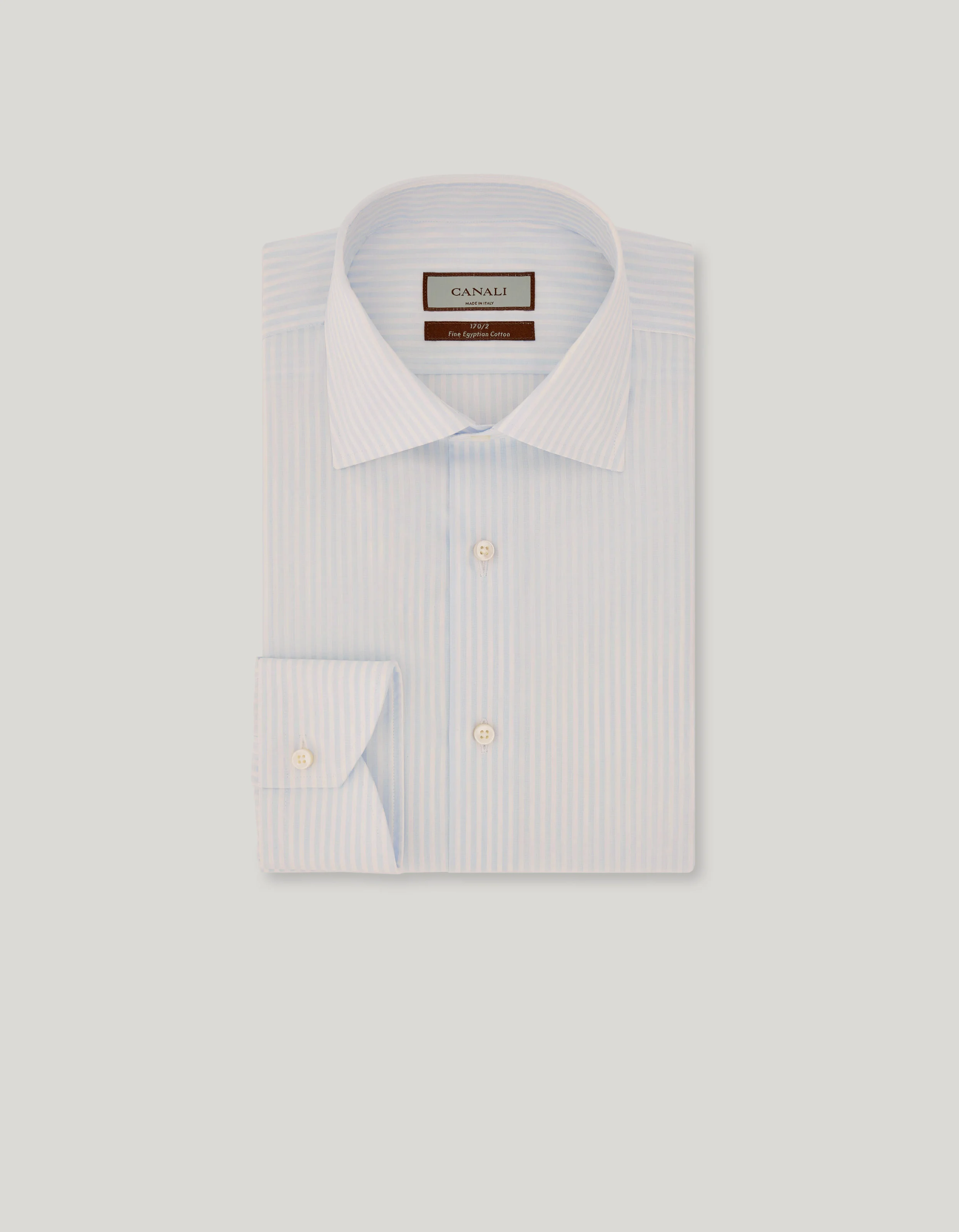 WHITE AND LIGHT BLUE STRIPED 170/2 COTTON REGULAR-FIT FORMAL SHIRT - 1